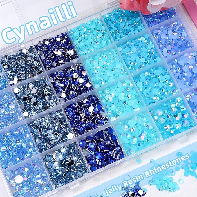18000 Pcs 3D Blue Jelly Rhinestones for Crafting, Flatback Resin Jelly Bedazzled Gems for Crafts, 3-6 mm Half Round bedazzler Rhinestones for Nails Art Eyes Makeup DIY Crafts Supplies