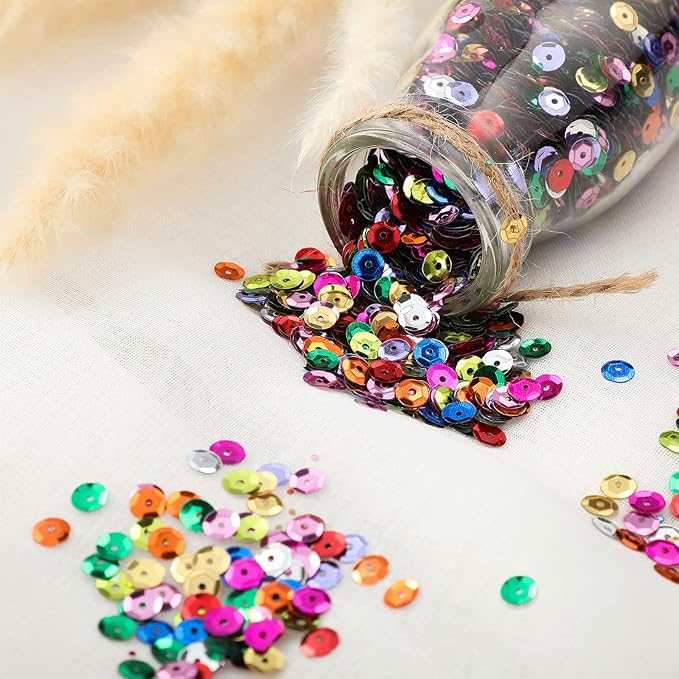80000 Pcs Bulk Loose 6 mm Round Embroidery Sequins with Holes Rainbow Sequins for Crafts with Storage Box Spangles for Jewelry Making Sewing DIY Art(320 Grams)