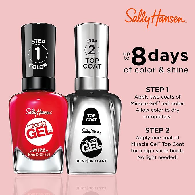 Sally Hansen Miracle Gel Salon Quality Nail Polish | Gel-Like Formula, Two-Step System, No UV Light Needed, Long Lasting | Opaque, Glossy | 439 Red Eye | Scarlet Red Nail Color