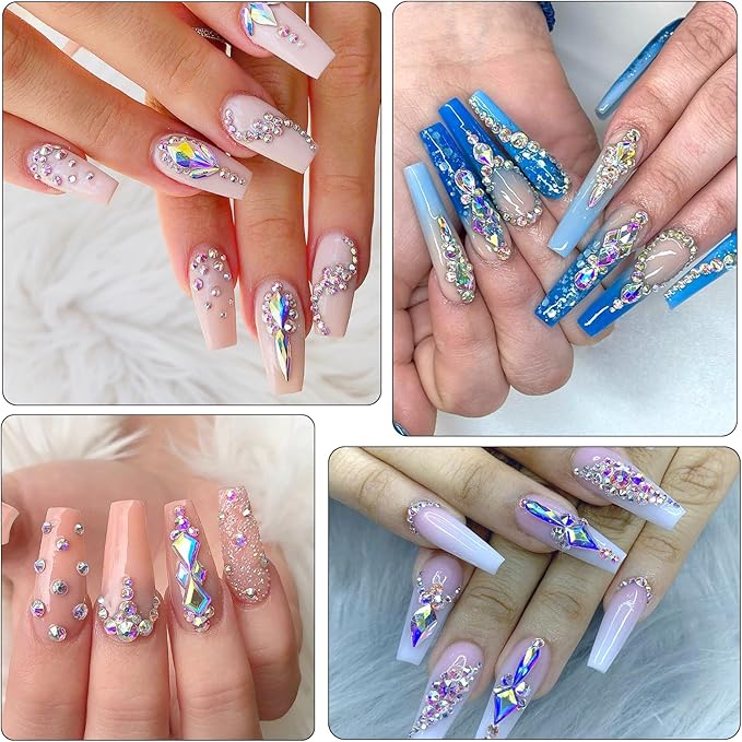 Nail Charms and Gems - 5000 Pcs, 20 Types, 20 Sizes, with Kit, Nail Rhinestones, Faux Pearls, Beads, for Nail Art (AB)