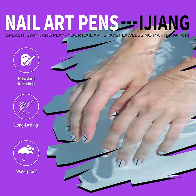 IJIANG Nail Art Pens Set 24 Colors with 0.7mm Fine Tips, Nail Art Markers for 3D Nail Art, Diy Nail Art Tools, Dotting Drawing Painting Point Home Salon, Acrylic Paint Non-Toxic Quick-Drying