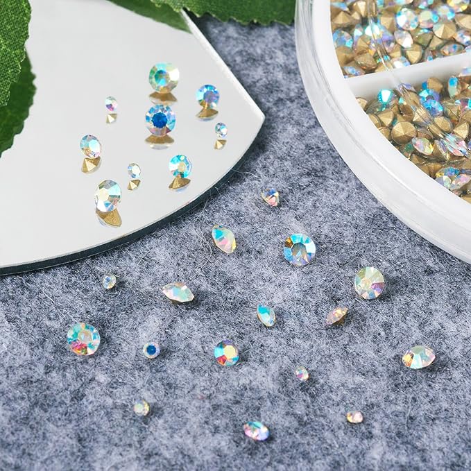 1782Pcs 2/3/4mm Crystal Glass Nail Rhinestones AB Color Pointed Back Nail Charms Small Nail Face Gems Bulk for Nail Art Makeup Wedding Bouquet Jewelry Making