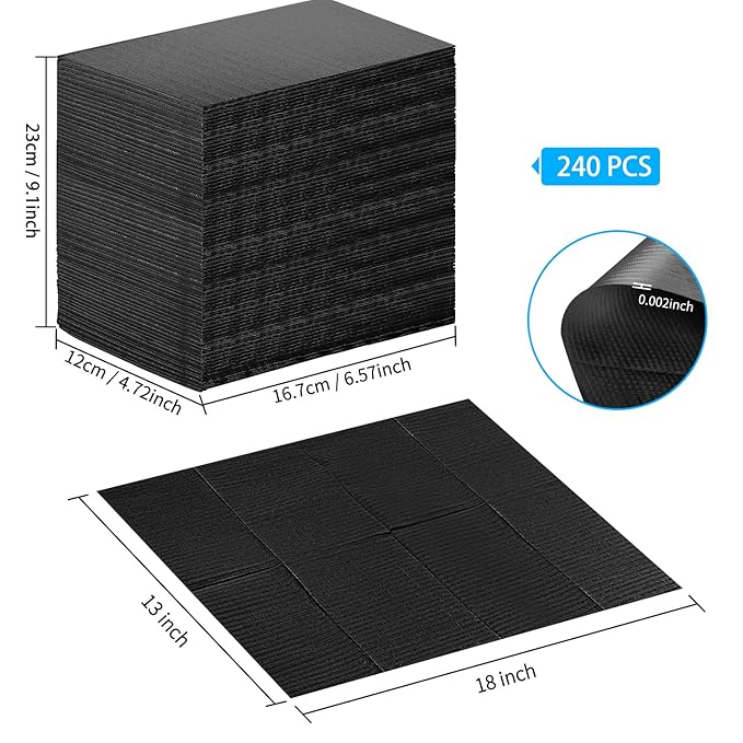 Gusnilo Nail Art Table Mat - Disposable Nail Paper Towels (250PCS) - Black Waterproof 3-Ply Nail Art Paper 13" X 18" Pads for Nail Table Decoration Kit, Nail Art Accessories