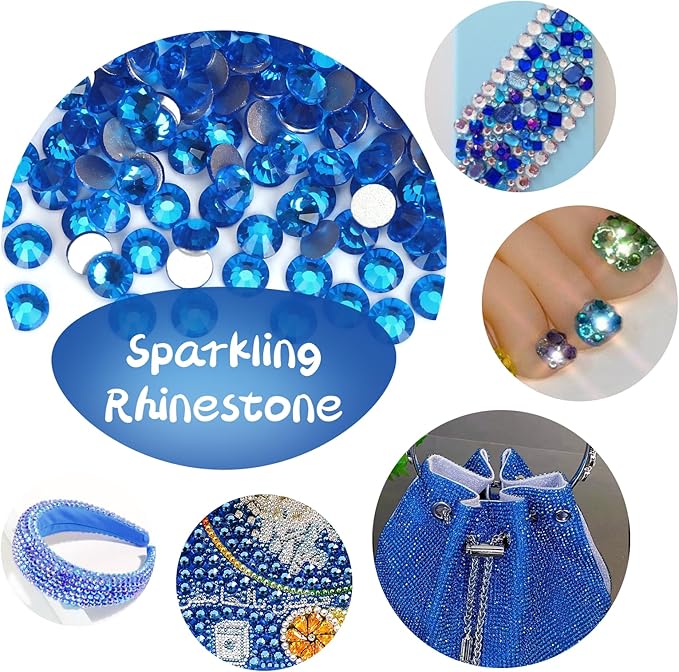 10000PCS Capri Blue Rhinestones Bulk, Flat Back Crystal Glass Stone Round Gems,SS16, 3.8-4.0mm