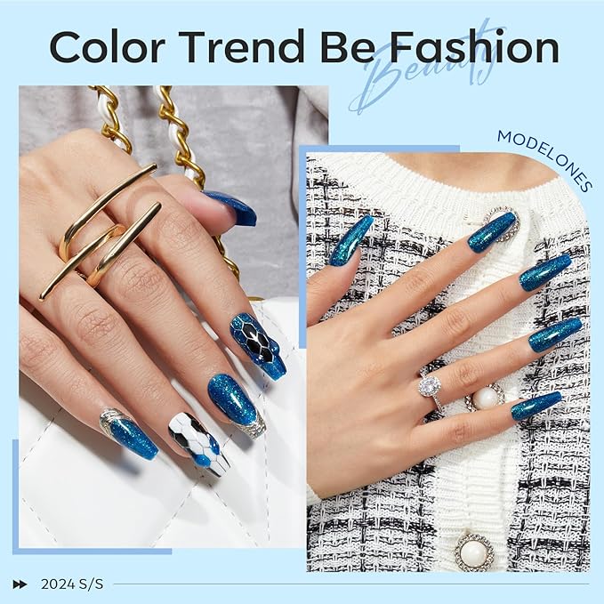 modelones Gel Nail Polish, 15 ML Chameleon Blue Gel Polish Holographic Nail Polish Blue Shimmer Rainbow Glitter Gel Polish Soak Off LED Winter Nail Art Gel DIY Salon Gift