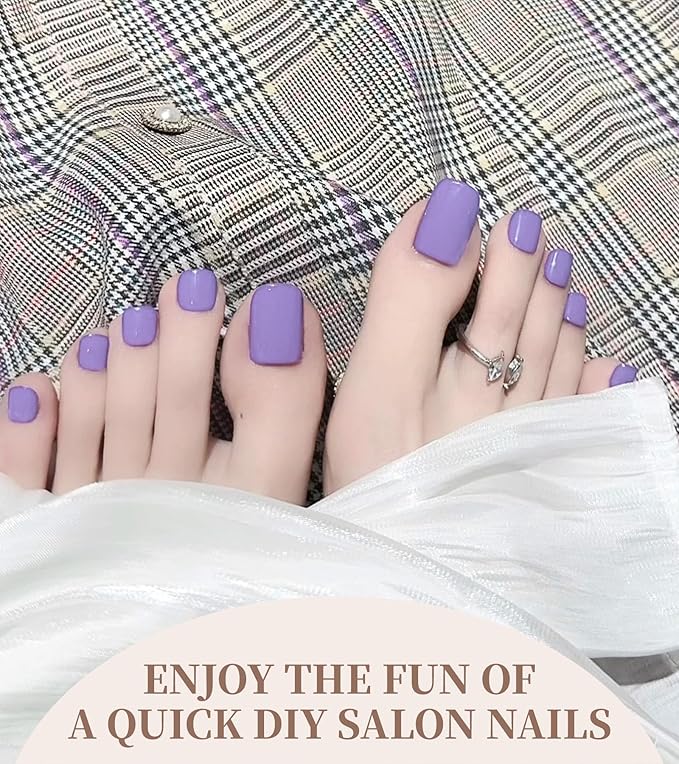 Toe Gel Nail Stickers - 34PCS Salon Quality Wraps no UV Light Needed - Long Lasting Toe Nail Polish Strips for Women (Lilac Purple)