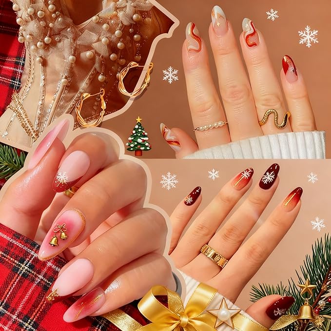modelones Gel Nail Polish Kit with UV Light, Milky White Burgundy Red Nude Glitter Gold Winter Christmas Metallic Manicure Set with Base Top Coat Star Stickers 4 Colors Gel Mini Salon Nail Art Gift