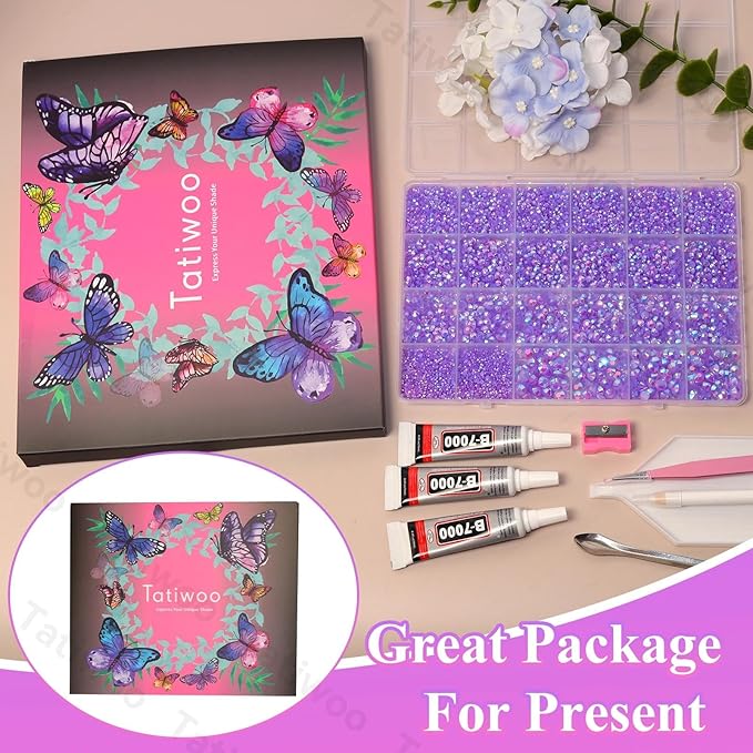 20000Pcs Light Purple AB Flatback Jelly Resin Rhinestones for Bedazzling, Mix Sizes 2-6mm Crystal Rhinestones Gems, Purple Gems Bedazzling for Crafting for DIY Face Makeup Crafts Tumblers
