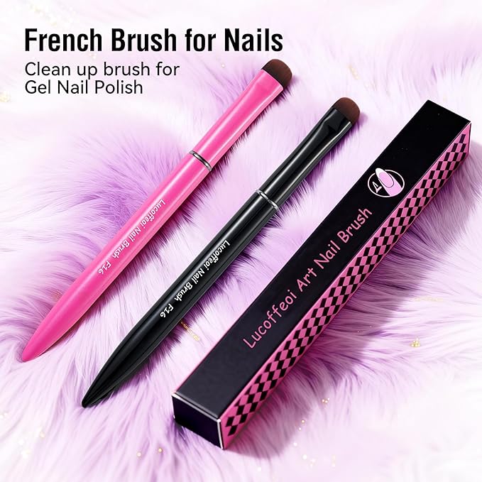 Nail Brush for French Tips & Cleaning Gel Polish- Precision Thin Brush for Acrylic, Polygel - Professional Kolinsky Sable Nail Art Brush (Black, F16)