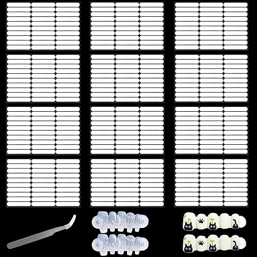 Qenk 12 Sheets Double Sided Tape for Nails, Nail Tape for Press on Nails, Double Sided Nail Tape for Nail Art Display Salon Supplies (Style-1)
