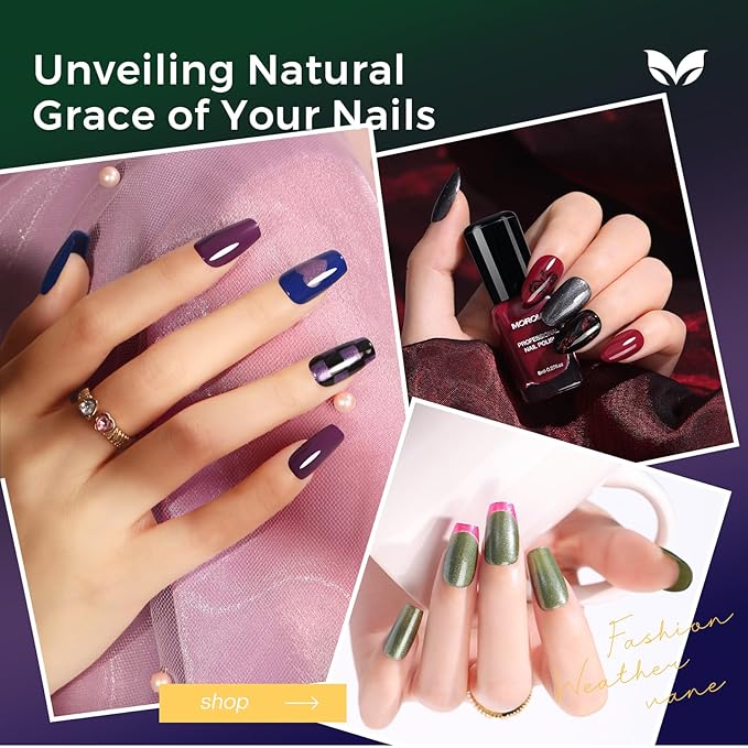 Morovan Dark Nail Polish Set: Glitter Green Dark Red Black Hot Pink Brown Shimmer Fingernail Polish Kit Air Quick Dry Nail Pack Winter Christmas Nail Art Manicure Gift Holiday Party for Women Girls