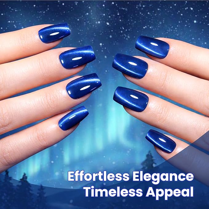 beetles Gel Polish Navy Blue Cat Eye Gel Nail Polish - 15ML Blue Cat Eye Glitter Gel Polish Magnetic Shimmer Effect Soak Off UV French Nail Art Design Salon DIY Manicure Gift for Women