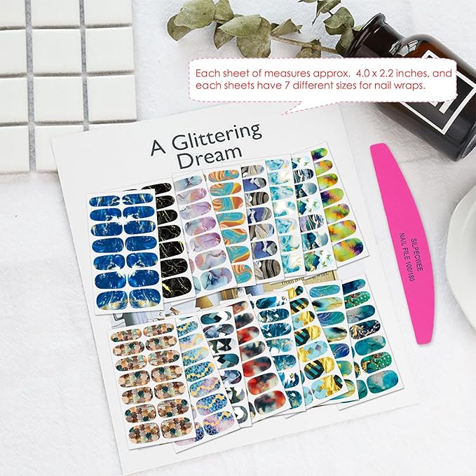 SILPECWEE 16 Sheets Gradient Nail Polish Stickers Full Nail Wraps for Women Stick on Nail Polish Strips Gel Nail Strips Self Adhesive Fingernail Manicure Design with Nail File