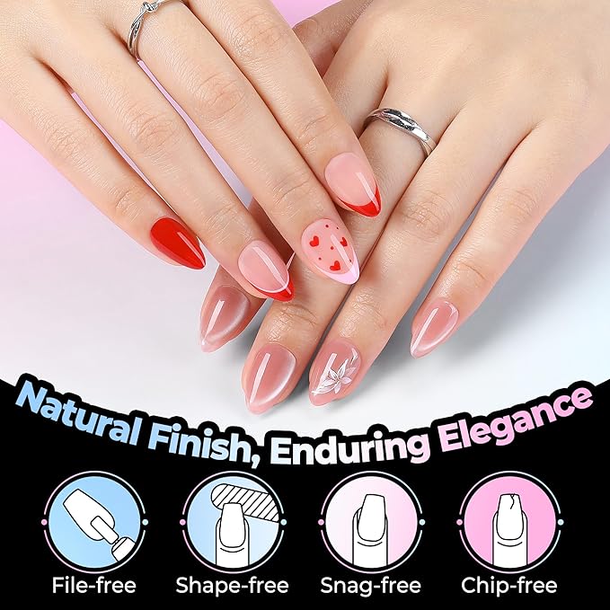 UNA GELLA Short Almond Nail Tips 15 Sizes 300PCS Pre-Etched Soft Gel Clear Nail Tips Easy DIY Salon Short Almond Press On Nails Snug Fit Acrylic Fake Tips Extensions Long-Lasting Hold