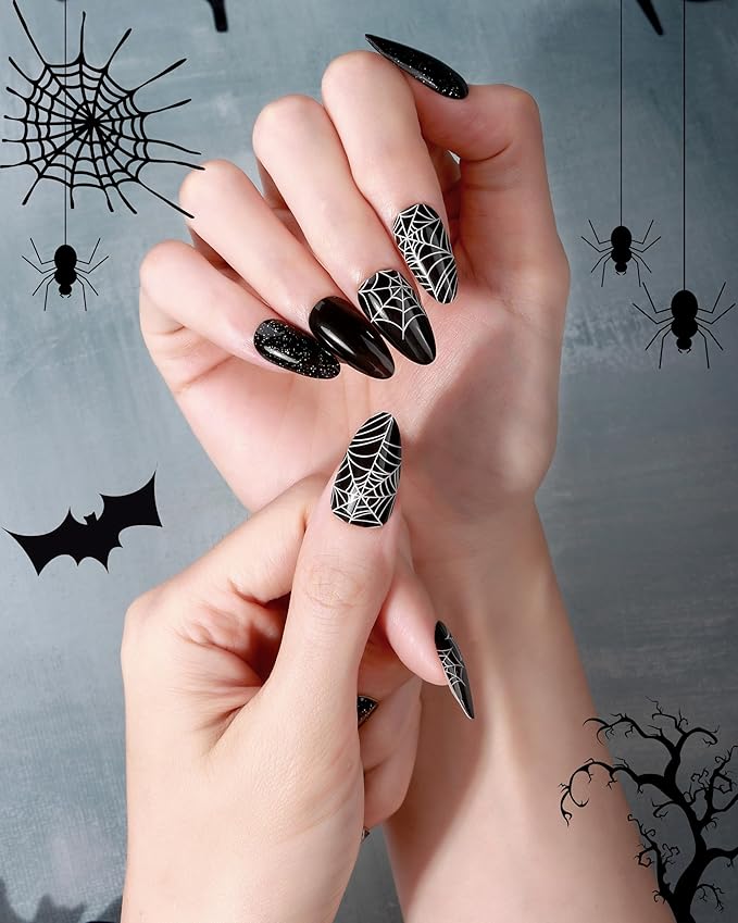 20pcs Halloween Semi Cured Gel Nail Strips - Salon Quality DIY Wraps,UV Needed