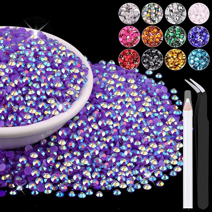 12000PCS 2mm Resin Jelly Rhinestones in Bulk (Dark Purple AB), Bedazzling Flatback Crystals Rhinestones for Crafting DIY Nail Decoration, Gems Diomand Charms for Tumbler Shoes Clothing Fabric