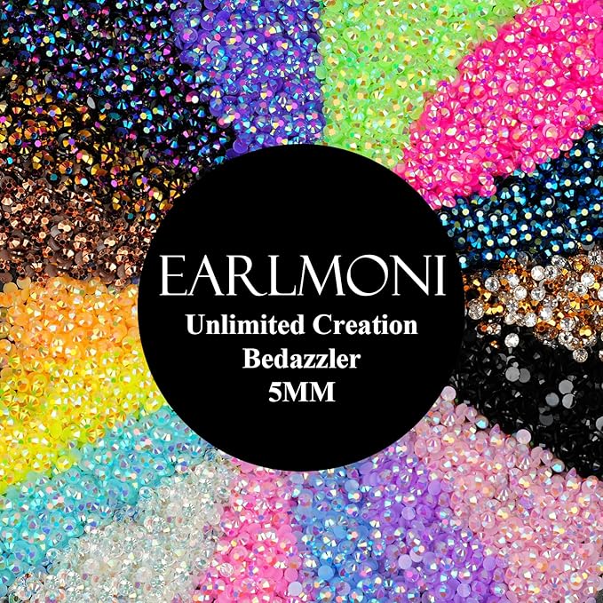 Resin Jelly Rhinestones for Bedazzling, EARLMONI Multi Colord Bedazzler Kit with 15ml B7000 Glue Rhinestone Pen Tool for Clothes Nail Art (28 Colors, 5MM)