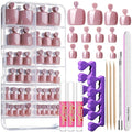 Teenitor Press on Toenails for Women with Glue, 120cps Coffee Toe Nail Press ons Fake Toe Nails Tips, Toe Press on Nails Short Square Toenail Press Ons, Acrylic Toe Nail Kit