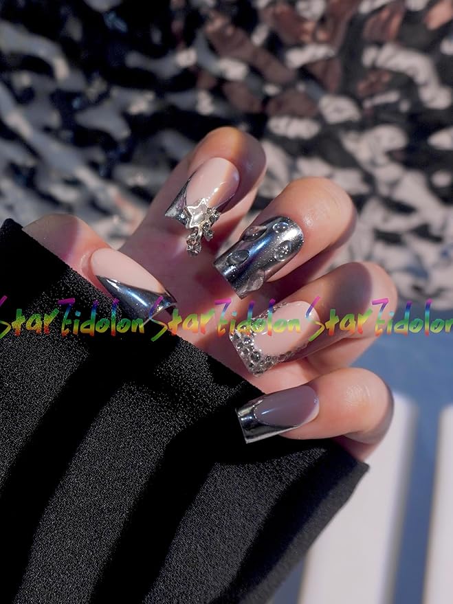 HAND-PAINTED White Press Ons Neon Small Press on Nails Long French Press on Nails Coffin Medium Short Nail art Fake Nail Art Kit with 7g Glue on Nails Handmade Almond Square Nails (Custom, J9)