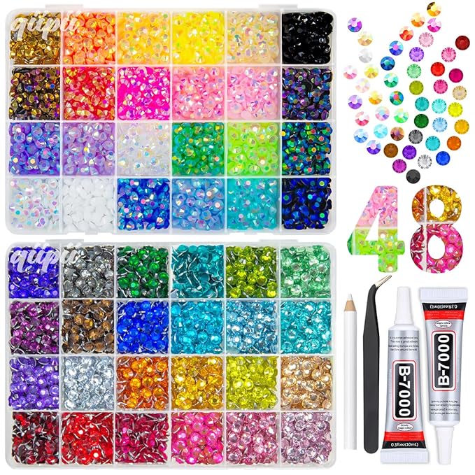 48 Color 6mm SS30 Jelly AB & Crystal Colorful Resin Rhinestones for Bedazzling Crafting Flatback Stones Gems Diamonds Bedazzler Kit for Nails Eyes Face Makeup Tumblers Bottles DIY Crafts Shoes