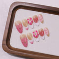 10 Pcs Handmade Press on Nails with Glue,Luxury Almond False Nails with 5D Tropical Flower Design Pink Reusable Acrylic Nails Handmade Nail Muti-Layer Gel Thick False Nails for Women(Size S)