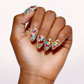 24Pcs Handmade Press on Nails, Bling Rhinestones Medium Length Almond Shape Fake Nails with Colorfull Design,Cute Manicure Kit for Women and Girls