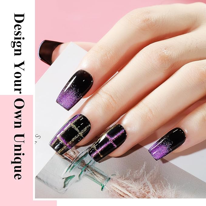 MIZHSE 60ml 9D Cat Eye Gel Nail Polish Set, Glitter Chameleon Magnetic Gel Nail Polish with Black Base Coat 2 Magnet Sticks, Galaxy Effect,Soak Off LED Nail Art Manicure Salon DIY Valentine's Gifts