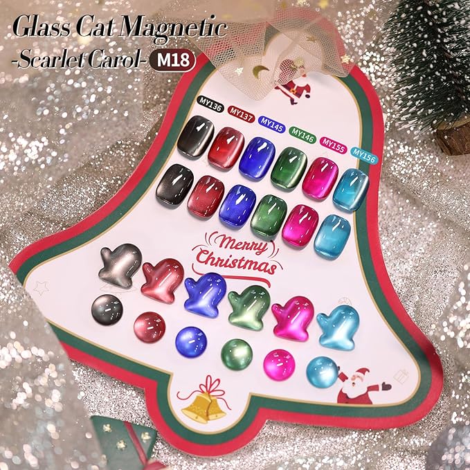 Born Pretty Christmas Cat Magnetic Eye Gel Nail Polish Fall Winter Jelly Red Green Black Blue Crystal Glass Magnetic Shimmer Glitter Nail Polish Salon Gel Manicure and Nail Art DIY at Home 7ML 6PCS