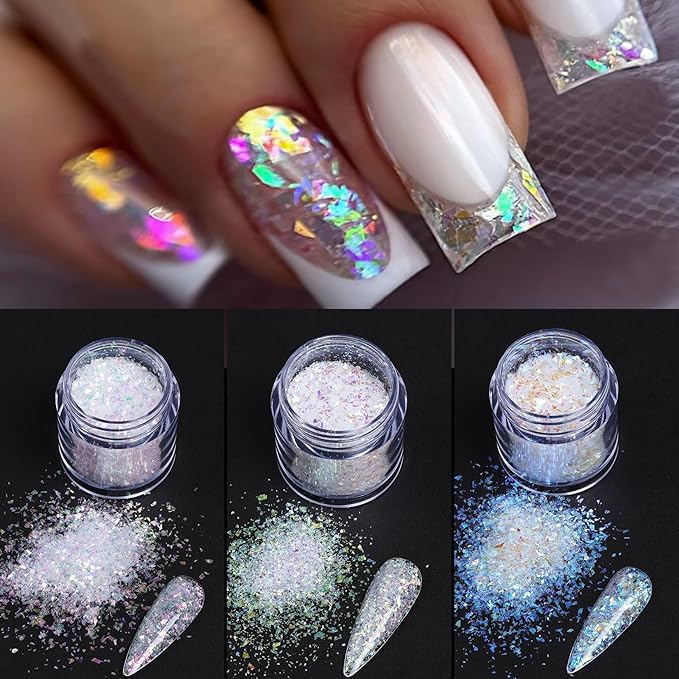 6 Boxes Irregular Chameleon Flakes Nail Glitter Chunky Glitter Aurora Opal Holographic Nail Sequins Mermaid Confetti Color Nail Foil Flakes Manicure Decoration Manicure DIY Designs for Nails Art