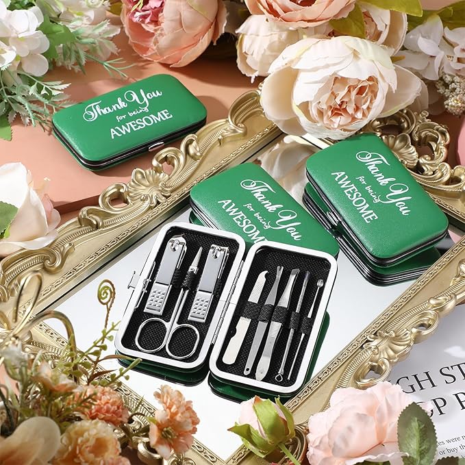 Therwen 24 Sets Mother's Day Gift Manicure Set Stainless Steel Nail Clippers 8 in 1 Grooming Nail Kit Employee Appreciation Gift Professional Pedicure Tool for Women Coworker Personal Care(Green)