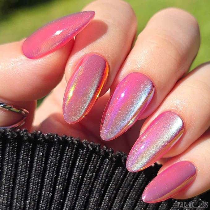 Maniology Press-On Nails Magnetic Angel | Medium Almond Shape Nail Tips – Fuchsia Pink Color Luminous Finish, Reusable, Durable & Easy Application, 30-Piece 15 Sizes False Nails Kit