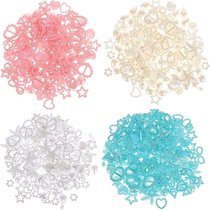 Beaupretty 4 Bags Pearls Heart Nail Charms Mixed Style 3D Nail Art Charms Assorted Heart Star Bowknot Round for Nail Art DIY Crafts Accessories