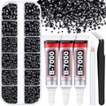 Resin Black Rhinestones for Bedazzling with B7000 Jewelry Glue, 1 Box Flatback Crystals with 3Pcs 10ml Glue for Crafting, Gems for Nail Art Makeup