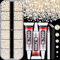 Flatback Pearls for Crafting with 3Pcs 10ml B7000 Jewelry Glue, 1 Box of Half Round Beige Pearls, Bedazzling Beads for DIY Crafts Clothing Tumblers Shoes Embellishment Nail Art