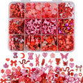 850 Pieces 3D Butterfly Rose Flower Bow Rabbit Bear Nail Charms Kit with Nail Art Rhinestones Pearls Crystal Gems Nail Slices for Manicure DIY Crafts Jewelry Accessories (Red)