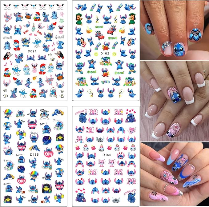 Nail Art Stickers Cute Cartoon Nail Decals 3D Self Adhesive Nails Art Supplies Cartoon DIY Nail Designs Sticker Luxury Designer Nails Stickers for Women Decorations 12 Sheets
