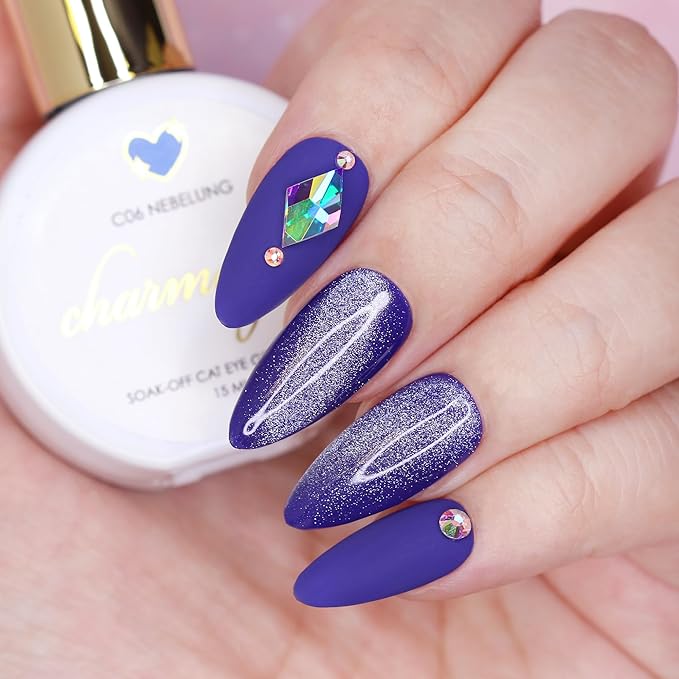 Daily Charme C06 Nebelung Original Velvet Cat Eye Magnetic Gel Nail Polish 15ml, Soak Off UV Led Gel Nail Polish Set, Home DIY/Nail Salon Manicure (Blue)