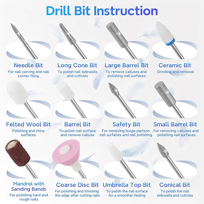 Electric Nail Drill Professional 35000RPM,Rechargeable Electric Nail File Cordless with 9-Speed & LED Display,12-in-1 Portable Manicure Pedicure kit for Acrylic Gel Dip Powder Nails (Gray)