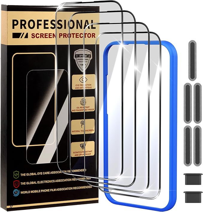 4 Pack for iPhone 16 Pro Max Screen Protector, Military-Grade Shatterproof, 9H Hardness, Full Coverage Tempered Glass for iPhone 16ProMax-6.9 inch with Install Frame