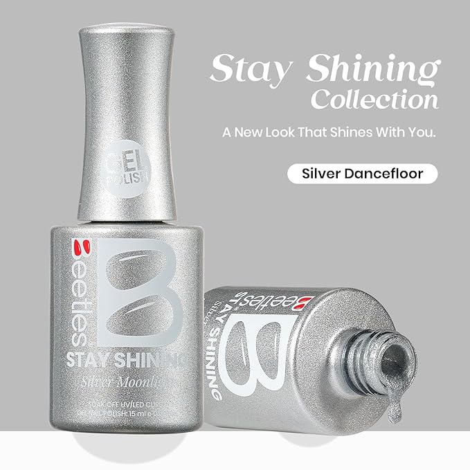 Beetles Pearl Gel Nail Polish - 15ml Stay Shining Silver Moonlight Gel Polish White Sliver Sparkle Thread Effect Nail Art Uv Led Home Salon Long-Lasting Soak-Off Nail Gel Gift for Women