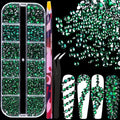 6 Sizes Green Glass Crystal Kit with Pickup Pen + Tweezer Tools for Shine Nail Art Manicure Makeup DIY Decoration Flatback Round Rhinestone Gem Jewelry Diamond