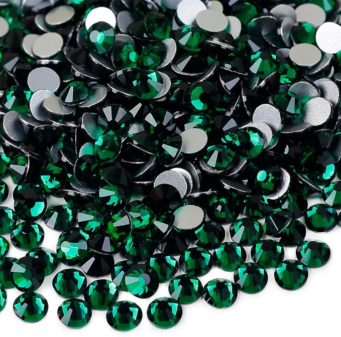 ss20 Emerald Glass Rhinestones 1440 Pcs Pack, 5mm Dark Green Flatback Rhinestone for Bling Tumbler, Shoes, Dance Costumes, Nail Art,Glitter Decoration