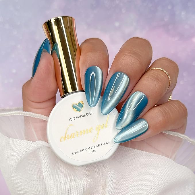 Daily Charme C98 Purradise Silk Cat Eye Magnetic Gel Nail Polish 15ml, Soak Off UV Led Gel Nail Polish, Home DIY/Nail Salon Manicure (Ocean Blue)
