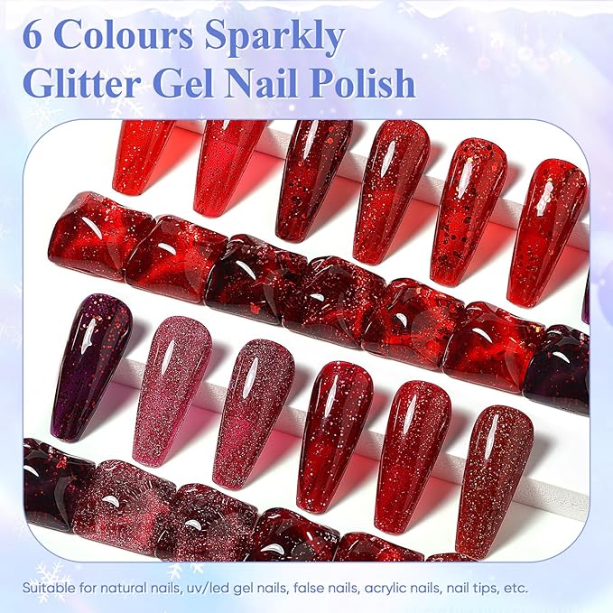 AIMEILI Gel Nail Polish Soak Off U V LED Hema Free Red Glitter Colors for Christmas Nail Art DIY 12 x 8ML-Kit Set 28
