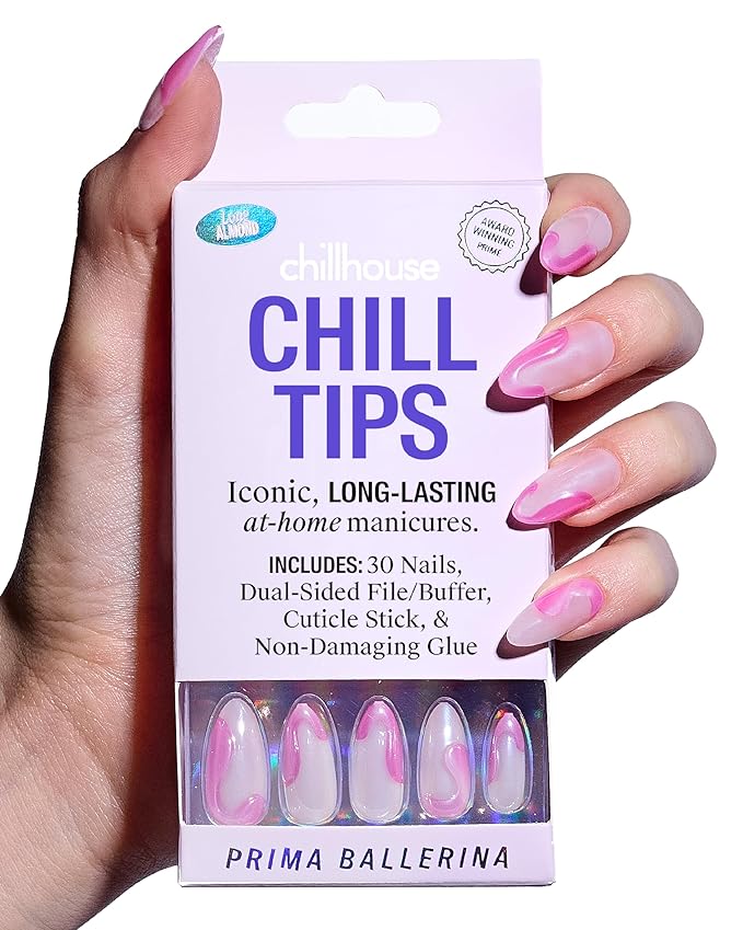 Chillhouse - Chill Tips, Press on Nails Kit - Prima Ballerina (Almond) - 30 Nail Shapes & Sizes - Up to 2 Weeks of Wear - Customizable Fit - Reusable -Latina Founded & Women Owned -Beauty & Self Care
