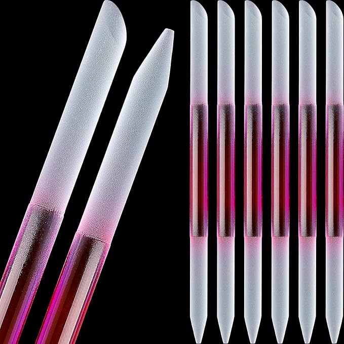 Maitys 6 Pieces Glass Cuticle Pusher Glass Cuticle Stick Set Double Sided Crystal Nail Files Precision Manicure Pedicure Pusher Tools(Pink)