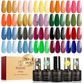 ROSALIND 24pcs Gel Polish Set with 4 Bottles of Base and Glossy Matte Glitter Top Coat Yellow Purple Blue Gel Nail Polish Set Bright Colors Gel Nail Set for Women
