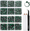 Beadsland 8300PCS Flatback Rhinestones, Green Rhinestone Round Crystal Rhinestones for Crafts, Mixed 10 Sizes with Wax Pencil and Tweezer Kit, SS3-SS30, Emerald