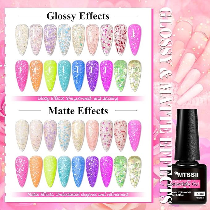 MTSSII 18PCS Gel Nail Polish Set Reflective glitter gel polish Sakura Glitter Fluorescent Color Snowflake Gel Polish Kit - UV LED Nail Art DIY Gifts for Women