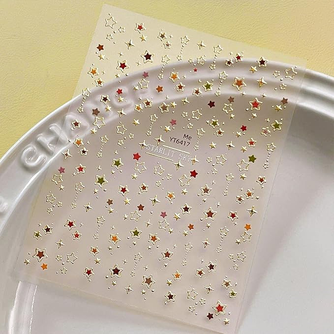 Star Nail Stickers for Nail Art 3D Glitter Cute Colorful Star Luxury Rhinestones Nail Design Stickers Starlight Nail Decals Nails Supply Manicure Sliders for Nails Decoration 4 Sheets